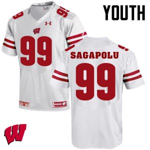 Youth Wisconsin Badgers NCAA #99 Olive Sagapolu White Authentic Under Armour Stitched College Football Jersey UO31X25JU